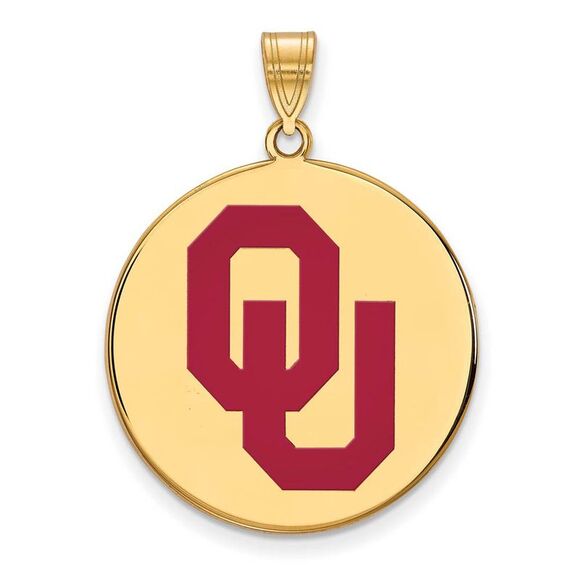 14k Gold Plated Silver U. of Oklahoma XL Enamel 'OU' Disc Pendant